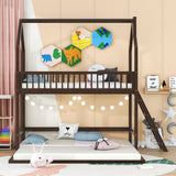 Hearth and Haven Sophiagra Twin over Twin House Bunk Bed with Extending Trundle and Ladder, Espresso