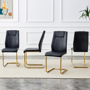 English Elm Modern Dining Chairs With Faux Leather Padded Seats, Dining Room Chairs, Gold Metal Leg Upholstered Chairs, Suitable For Kitchens, Living Rooms, Bedrooms, and Offices, Set Of 6 (Black+Pu Leather)C-001