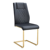 English Elm Modern Dining Chairs With Faux Leather Padded Seats, Dining Room Chairs, Gold Metal Leg Upholstered Chairs, Suitable For Kitchens, Living Rooms, Bedrooms, and Offices, Set Of 6 (Black+Pu Leather)C-001