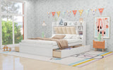 Hearth and Haven York Queen Platform Bed with Storage Headboard, Shelves and 4 Drawers, White GX000344AAK-1