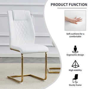 English Elm Modern cushioned dining chairs with gold arched metal legs, durable PU upholstery, comfy high-density foam seating for kitchen, office, and living spaces White W1151110421