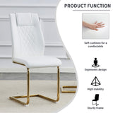 English Elm Modern Dining Chairs, Dining Room Chairs, and Golden Leg Cushioned Chairs Made Of Artificial Leather, Suitable For Kitchens, Living Rooms, Bedrooms, and Offices. Set Of 4 Pieces (White+Pu)C-001