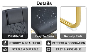 English Elm Modern cushioned dining chairs with gold metal arched legs, PU upholstery, high-density foam comfort set of 4 Black W1151107096