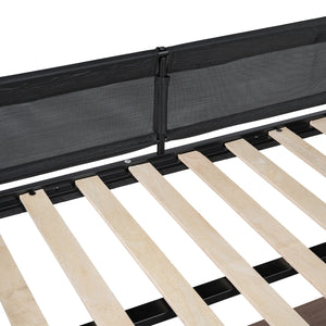 English Elm Metal Full Loft Bed with Built-In Desk, 2-Tier Shelves & Grid Panel, Noise-Free Wood Slats, 400LB Capacity W427S00028