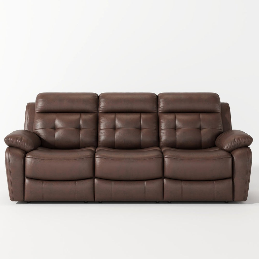 English Elm Genuine Leather Reclining Sofa Tufted Back Drop Table Cupholders Media Den W1896S00007