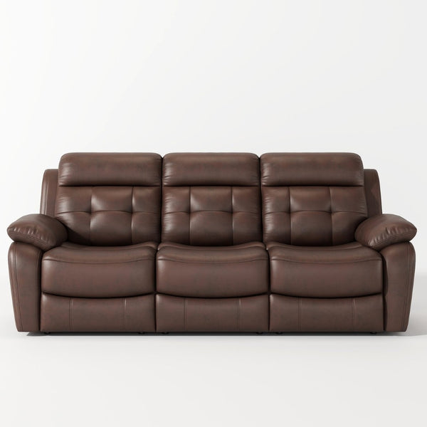 English Elm Genuine Leather Reclining Sofa Tufted Back Drop Table Cupholders Media Den W1896S00007