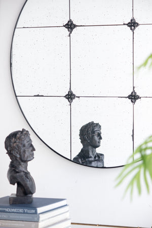 English Elm 36x36" Antiqued Glass Panel Square Wall Mirror with Resin Floral Iron Frame W2078126446