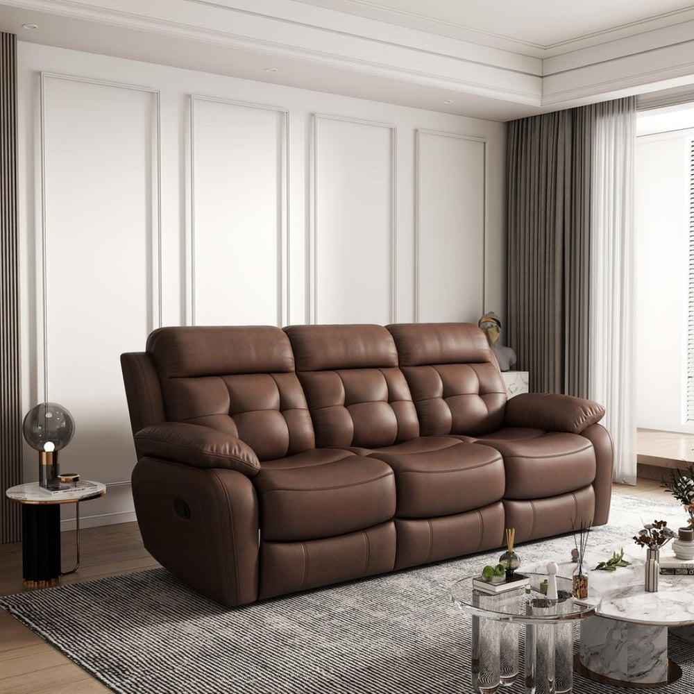 English Elm Genuine Leather Reclining Sofa Tufted Back Drop Table Cupholders Media Den W1896S00007
