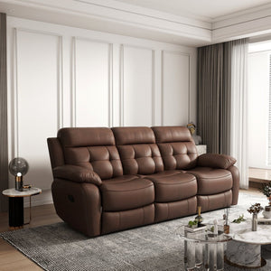 English Elm Genuine Leather Reclining Sofa Tufted Back Drop Table Cupholders Media Den W1896S00007