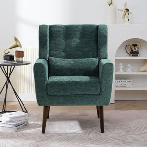 English Elm Modern Accent Chair with Chenille Upholstery, Ergonomic Padded Seat & Solid Wood Legs for Living Rooms Blackish Green W1028102387