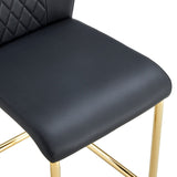 English Elm Modern Dining Chairs With Faux Leather Padded Seats, Dining Room Chairs, Gold Metal Leg Upholstered Chairs, Suitable For Kitchens, Living Rooms, Bedrooms, and Offices, Set Of 4 (Black+Pu Leather)C-001