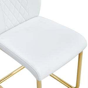 English Elm Modern cushioned dining chairs with gold arched metal legs, durable PU upholstery, comfy high-density foam seating for kitchen, office, and living spaces White W1151110421