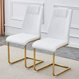 English Elm Modern Dining Chairs, Dining Room Chairs, and Golden Leg Cushioned Chairs Made Of Artificial Leather, Suitable For Kitchens, Living Rooms, Bedrooms, and Offices. Set Of 4 Pieces (White+Pu)C-001