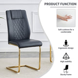 English Elm Modern Dining Chairs With Faux Leather Padded Seats, Dining Room Chairs, Gold Metal Leg Upholstered Chairs, Suitable For Kitchens, Living Rooms, Bedrooms, and Offices, Set Of 6 (Black+Pu Leather)C-001