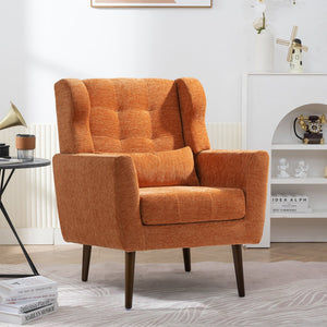 English Elm Modern Accent Chair with Chenille Upholstery, Ergonomic Padded Seat & Solid Wood Legs for Living Rooms Orange W1028102392