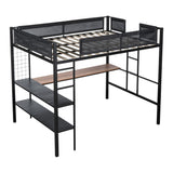 Hearth and Haven Metal Full Size Loft Bed with Desk & Shelves/ Sturdy Metal Bed Frame/ Noise-Free Wood Slats/ Comfortable Textilene Guardrail/ Built-In Desk, 2-Tier Shelves & Grid Panel/ 2 Side Ladders W427S00028
