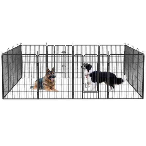 English Elm Dog Exercise Pen 16 Panel Wrought Iron Enclosure 40 Inch Portable Yard Fence W1422S00056
