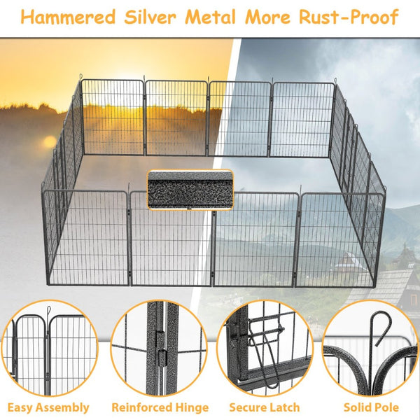 English Elm Dog Exercise Pen 16 Panel Wrought Iron Yard Enclosure 40 Inch Portable Outdoor Fence W1422112801
