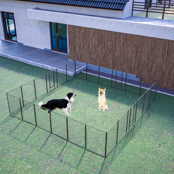English Elm Dog Playpen 24 Panel Metal Enclosure with Lockable Doors for Indoor Outdoor Use W1422S00023