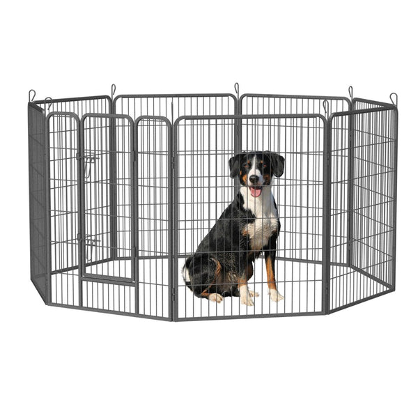 English Elm Heavy Duty 8 Panel Metal Dog Playpen Foldable Outdoor Kennel with Anchor Stakes W1422112800