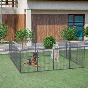 English Elm Dog Exercise Pen 16 Panel Wrought Iron Enclosure 40 Inch Portable Yard Fence W1422S00056