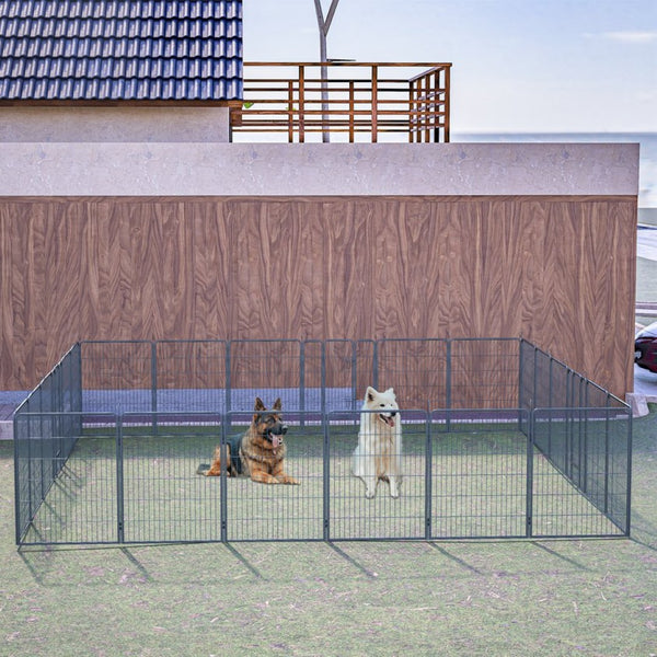 English Elm Dog Playpen 24 Panel Metal Enclosure with Lockable Doors for Indoor Outdoor Use W1422S00023