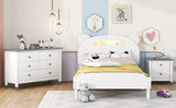 English Elm 3-Pieces Bedroom Sets Twin Size Bear-Shape Platform Bed With Nightstand and Storage Dresser,White+Gray