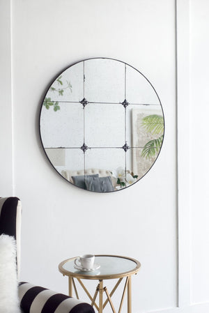 English Elm 36x36" Antiqued Glass Panel Square Wall Mirror with Resin Floral Iron Frame W2078126446