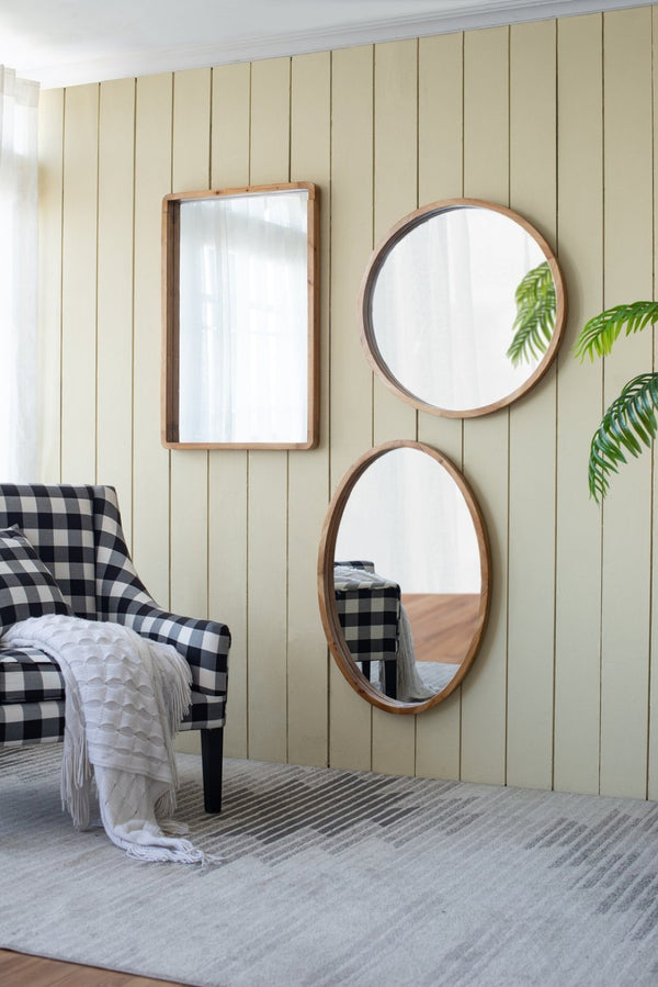 English Elm 24" Oval Fir Wood Framed Wall Mirror Rustic Farmhouse Accent for Entryway or Bath W2078126447