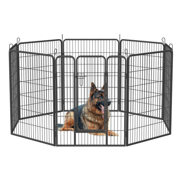 English Elm Heavy Duty 8 Panel Metal Dog Playpen Foldable Outdoor Kennel with Anchor Stakes W1422112800