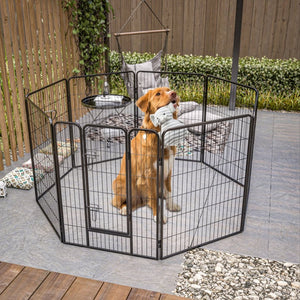 English Elm Heavy Duty 8 Panel Metal Dog Playpen Foldable Outdoor Kennel with Anchor Stakes W1422112800