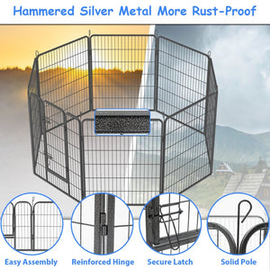 English Elm Heavy Duty 8 Panel Metal Dog Playpen Foldable Outdoor Kennel with Anchor Stakes W1422112800