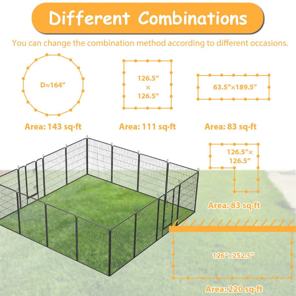 English Elm Dog Exercise Pen 16 Panel Wrought Iron Enclosure 40 Inch Portable Yard Fence W1422S00056