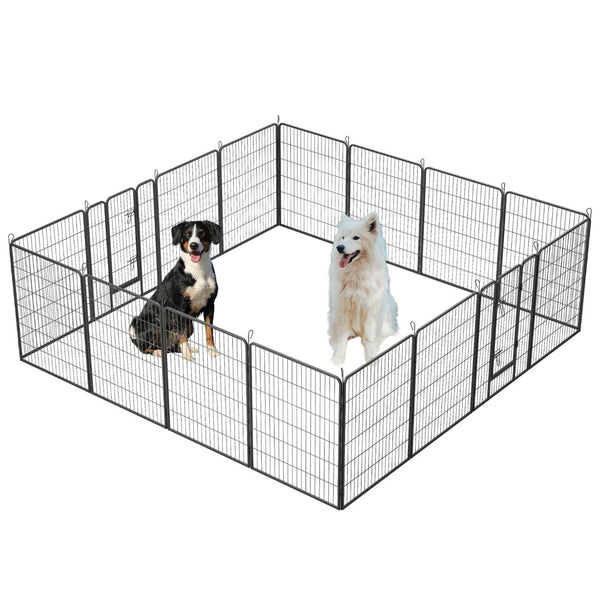 English Elm Dog Exercise Pen 16 Panel Wrought Iron Enclosure 40 Inch Portable Yard Fence W1422S00056