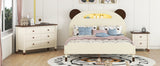 English Elm 3-Pieces Bedroom Sets Full Size Bear-Shape Platform Bed With Nightstand and Storage Dresser,Cream+Walnut