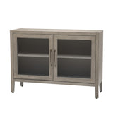 Hearth and Haven Omaha Storage Cabinet with 2 Tempered Glass Doors, 4 Legs and Adjustable Shelf, Walnut