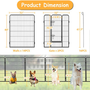 English Elm Dog Exercise Pen 16 Panel Wrought Iron Yard Enclosure 40 Inch Portable Outdoor Fence W1422112801