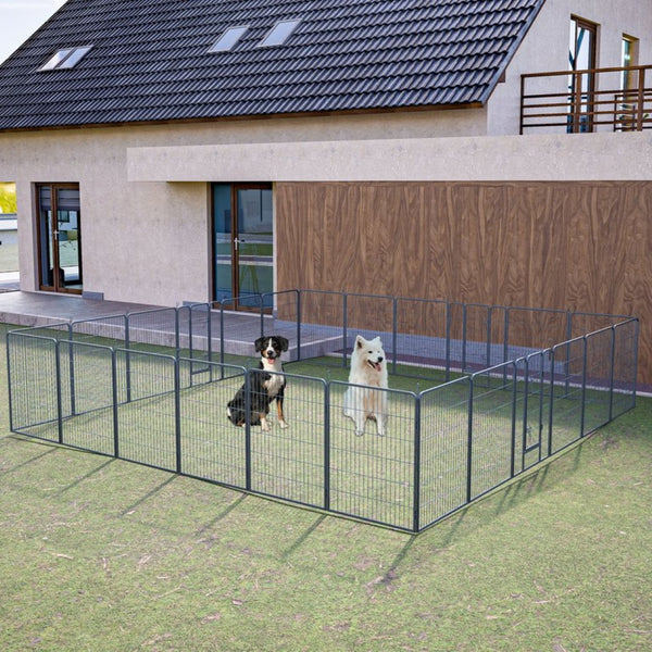 English Elm Dog Playpen 24 Panel Metal Enclosure with Lockable Doors for Indoor Outdoor Use W1422S00023