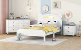 English Elm 3-Pieces Bedroom Sets Twin Size Bear-Shape Platform Bed With Nightstand and Storage Dresser,White+Gray