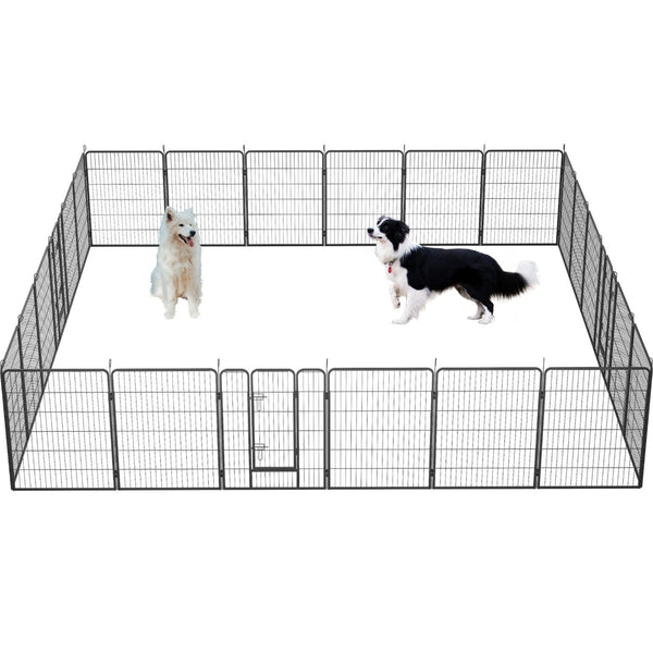English Elm Dog Playpen 24 Panel Metal Enclosure with Lockable Doors for Indoor Outdoor Use W1422S00023