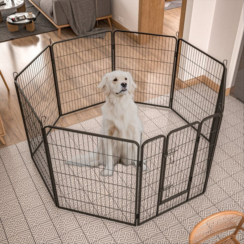 English Elm Heavy Duty 8 Panel Metal Dog Playpen Foldable Outdoor Kennel with Anchor Stakes W1422112800