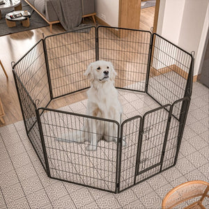English Elm Heavy Duty 8 Panel Metal Dog Playpen Foldable Outdoor Kennel with Anchor Stakes W1422112800