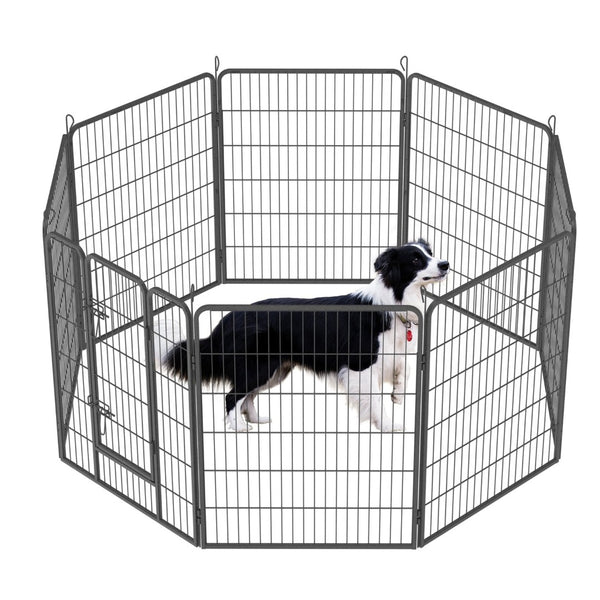 English Elm Heavy Duty 8 Panel Metal Dog Playpen Foldable Outdoor Kennel with Anchor Stakes W1422112800