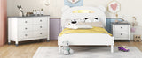 English Elm 3-Pieces Bedroom Sets Twin Size Bear-Shape Platform Bed With Nightstand and Storage Dresser,White+Gray