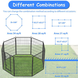 English Elm Heavy Duty 8 Panel Metal Dog Playpen Foldable Outdoor Kennel with Anchor Stakes W1422112800