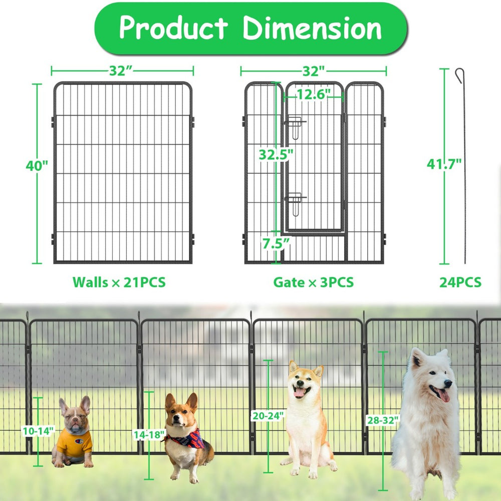English Elm Dog Playpen 24 Panel Metal Enclosure with Lockable Doors for Indoor Outdoor Use W1422S00023