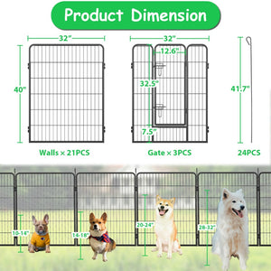 English Elm Dog Playpen 24 Panel Metal Enclosure with Lockable Doors for Indoor Outdoor Use W1422S00023