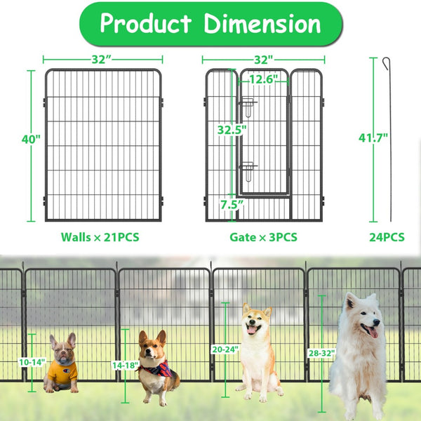English Elm Dog Playpen 24 Panel Metal Enclosure with Lockable Doors for Indoor Outdoor Use W1422S00023