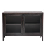 Hearth and Haven Omaha Storage Cabinet with 2 Tempered Glass Doors, 4 Legs and Adjustable Shelf, Grey