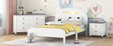 English Elm 3-Pieces Bedroom Sets Twin Size Bear-Shape Platform Bed With Nightstand and Storage Dresser,White+Gray